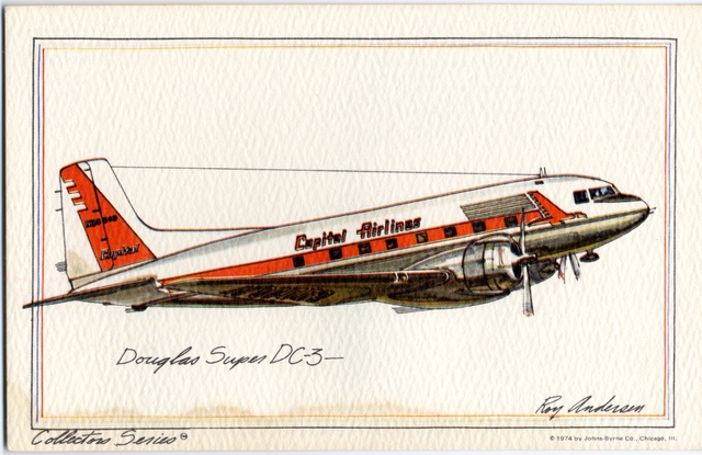 Postcard: Capital Airlines, Douglas DC-3S (Super DC-3)