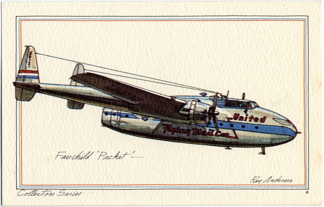 Postcard: United Air Lines, Fairchild C-82 Packet