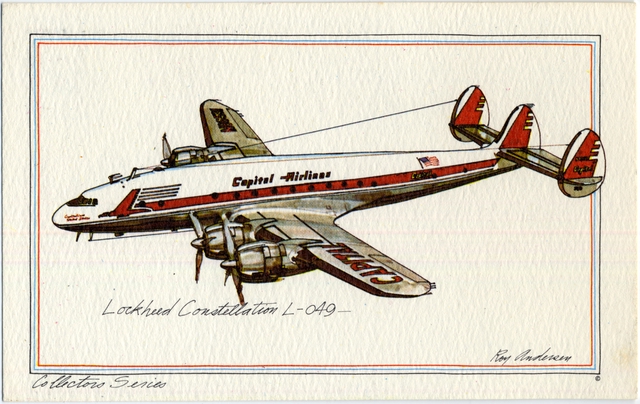 Postcard: Capital Airlines, Lockheed L-049 Constellation