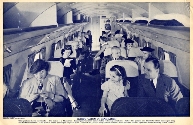 Airline promotional print: United Air Lines, Douglas DC-3 interior