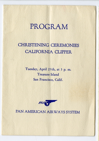 Image: event program: Pan American Airways System, Christening ceremonies, California Clipper