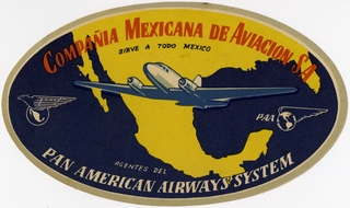 Image: luggage label: Mexicana de Aviación S.A., Pan American Airways