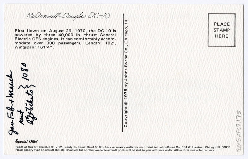 Image: postcard: United Air Lines, McDonnell-Douglas DC-10