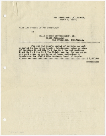 Document: City and County of San Francisco, Mills Estate Incorporated, Rental Agreement