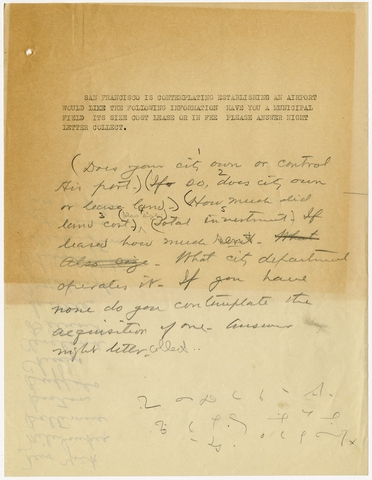 Telegram message: Airport inquiry from San Francisco Mayor James Rolfe, Jr.