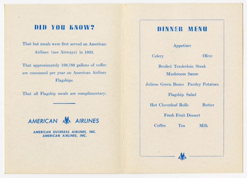 Image: menu: American Airlines, postcard