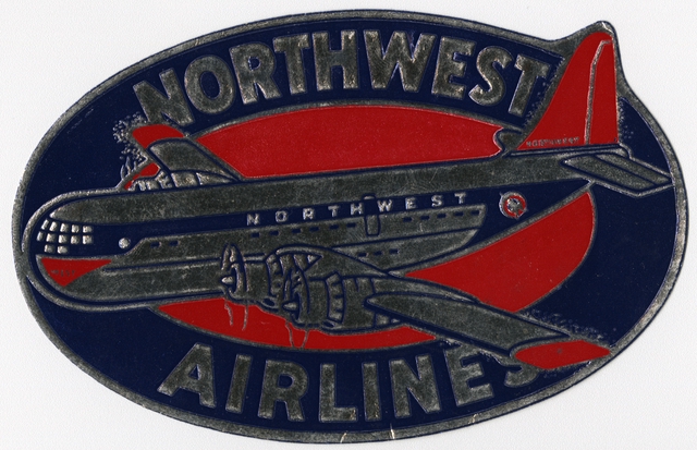 Luggage label: Northwest Airlines, Boeing 377 Stratocruiser