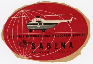 Image: luggage label: Sabena Belgian Airlines, helicopter service