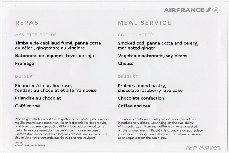 Image: menu: Air France, Business Class