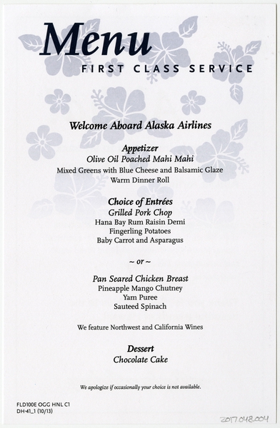 Image: menu: Alaska Airlines