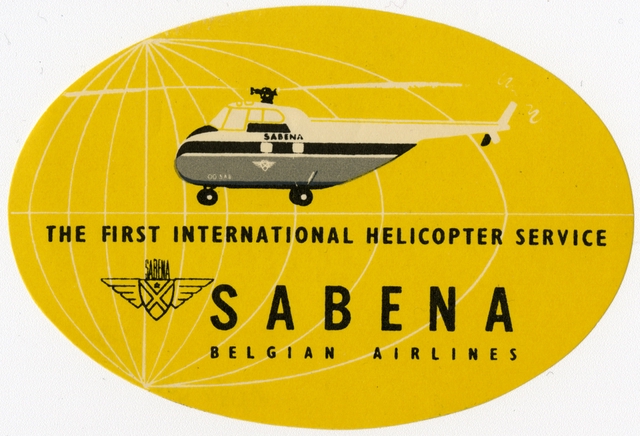 Luggage label: Sabena Belgian Airlines, helicopter service