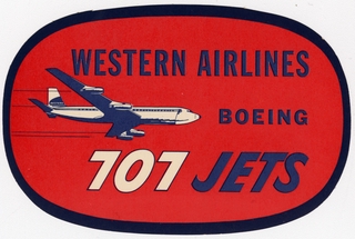 Image: luggage label: Western Airlines, Boeing 707