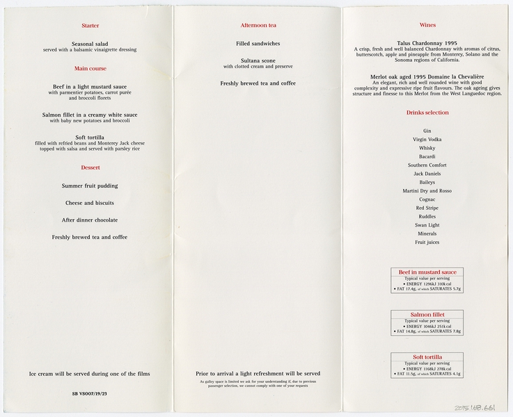Image: menu: Virgin Atlantic