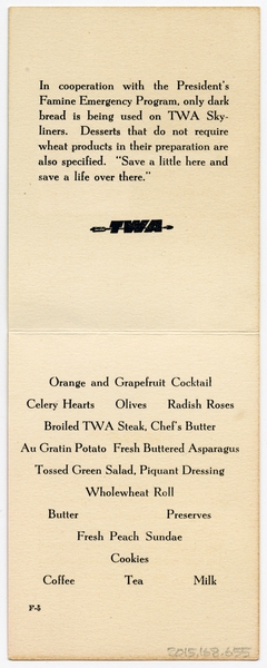 Image: menu: TWA (Trans World Airlines)