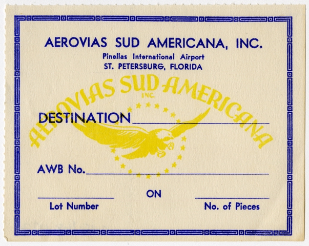 Baggage destination label: Aerovias Sud Americana