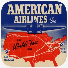 Image: luggage label: American Airlines, 1939 World’s Fairs