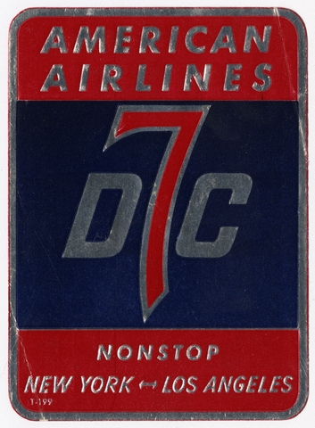 Luggage label: American Airlines, Douglas DC-7C