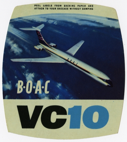 Luggage label: British Overseas Airways Corporation (BOAC), Vickers VC10