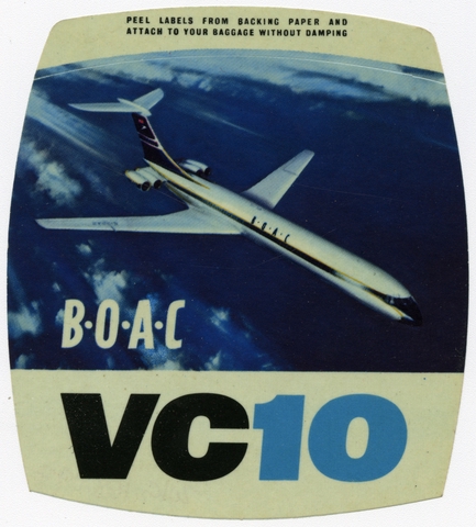 Luggage label: British Overseas Airways Corporation (BOAC), Vickers VC10