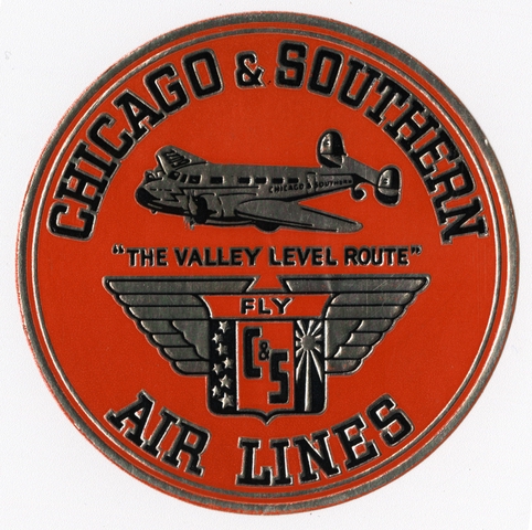 Luggage label: Chicago and Southern Air Lines (C&S)