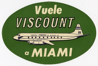 Image: luggage label: Cubana de Aviacion, Vickers Viscount