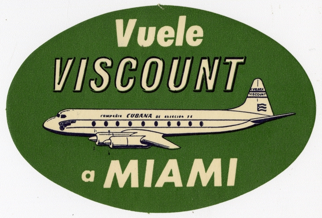Luggage label: Cubana de Aviacion, Vickers Viscount