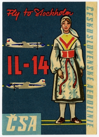 Luggage label: Československé Aerolinie, Ilyushin Il-14