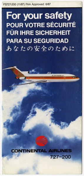 Image: safety information card: Continental Airlines, Boeing 727-200