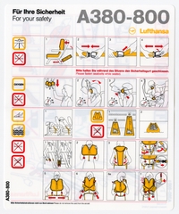 Image: safety information card: Lufthansa, Airbus A380-800