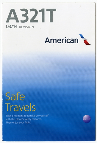 Safety information card: American Airlines, Airbus A321T