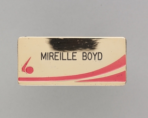 Image: flight attendnat name pin: World Airways, Mireille Boyd