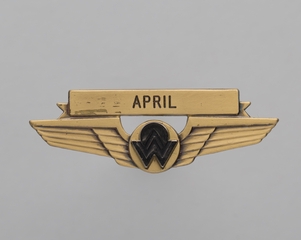 Image: flight attendant wings and name pin: America West Airlines, April
