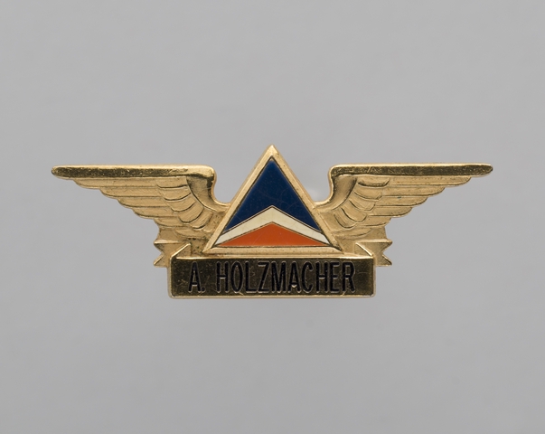 Flight attendant wings and name pin: Delta Air Lines, A. Holzmacher