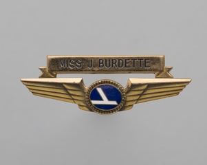 Image: stewardess wings and name pin: Eastern Air Lines, J. Burdette