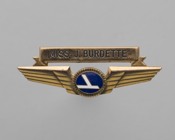 Stewardess wings and name pin: Eastern Air Lines, J. Burdette