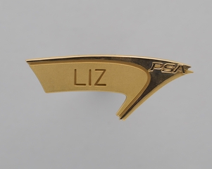 Image: flight attendant wings and name pin: Pacific Southwest Airlines (PSA), Liz