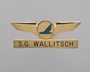 Image: flight attendant wings and name pin: Piedmont Airlines, S.G. Wallitsch