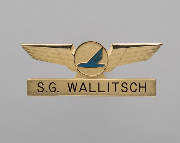 Flight attendant wings and name pin: Piedmont Airlines, S.G. Wallitsch
