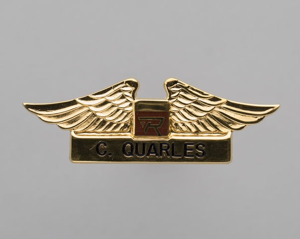Flight attendant wings and name pin: Ransome Airlines, C. Quarles