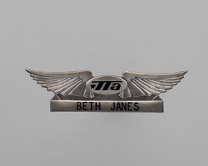 Image: stewardess wings and name pin: Trans-Texas Airways, Beth Janes