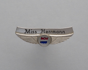 Image: stewardess wings and name pin: United Air Lines, Miss Herrmann