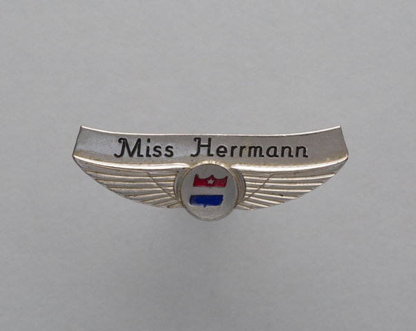 Stewardess wings and name pin: United Air Lines, Miss Herrmann