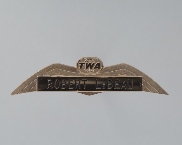 Flight attendant wings and name pin: TWA (Trans World Airlines), Robert LeBeau