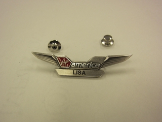 Image: flight attendant wings and name pin: Virgin America, Lisa
