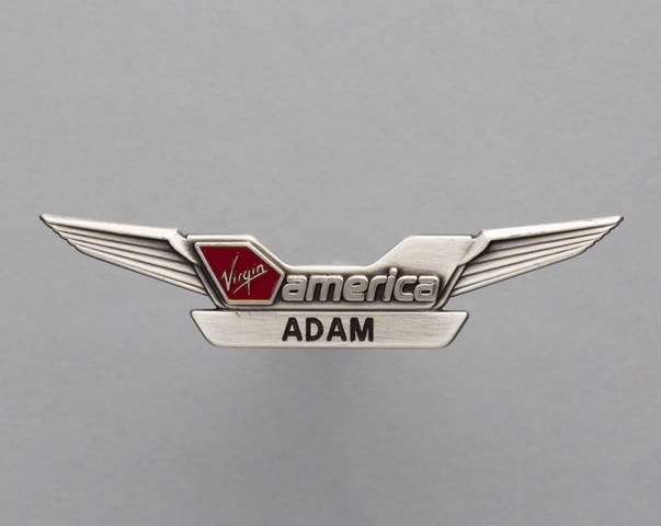 Flight attendant wings and name pin: Virgin America, Adam