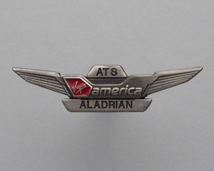 Image: flight attendant wings and name pin: Virgin America, Aladrian