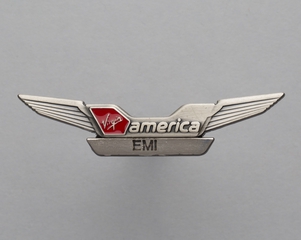 Image: flight attendant wings and name pin: Virgin America, Emi