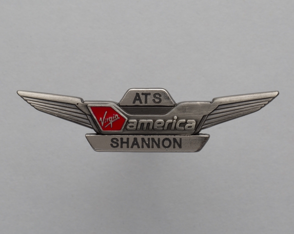 Flight attendant wings and name pin: Virgin America, Shannon