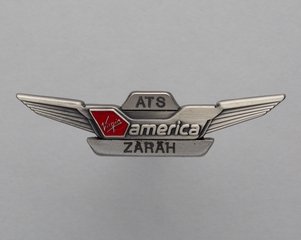 Image: flight attendant wings and name pin: Virgin America, Zarah