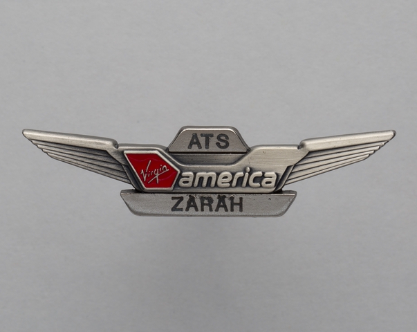 Flight attendant wings and name pin: Virgin America, Zarah